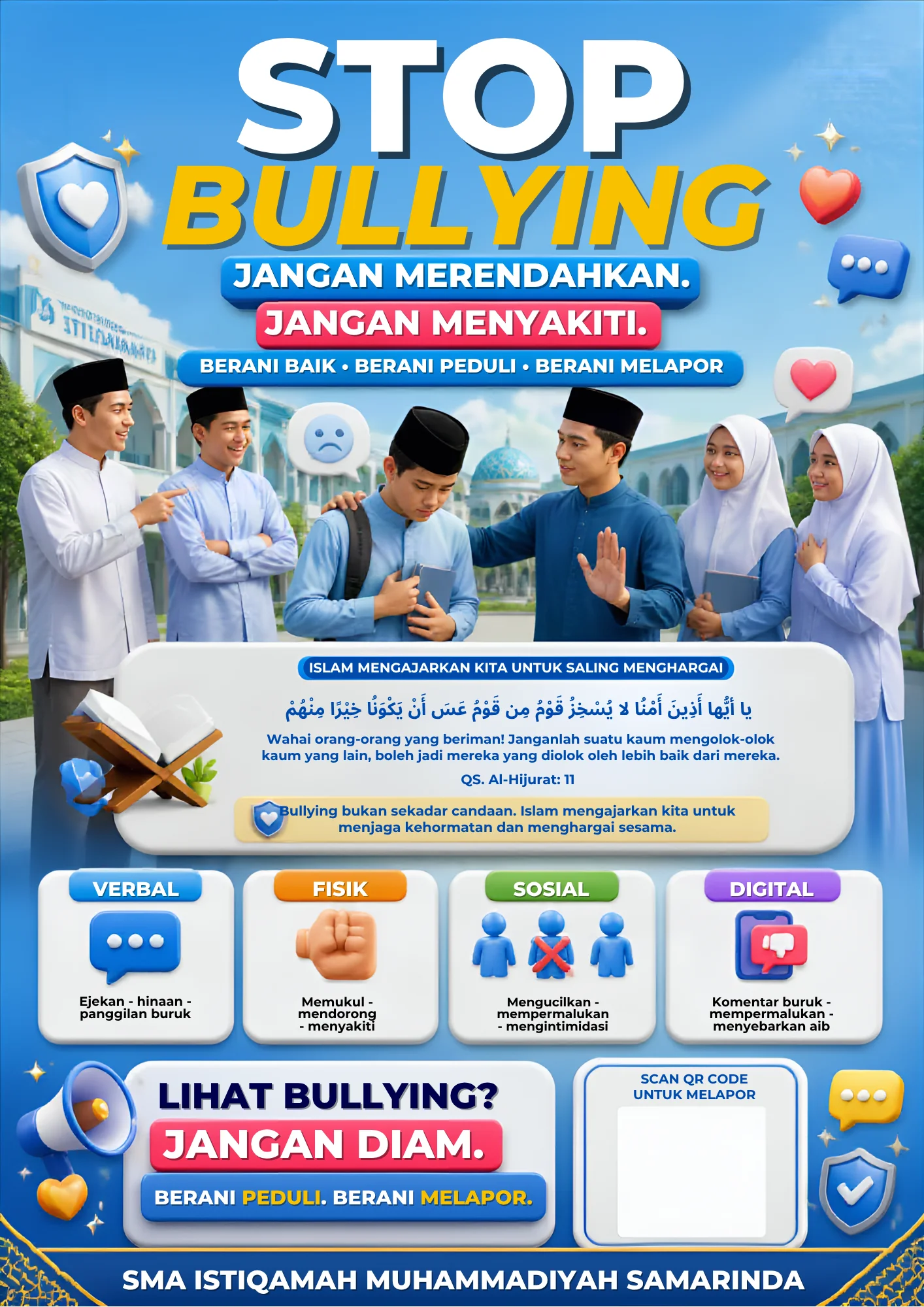 Poster Resmi Stop Bullying SMA Istiqamah Muhammadiyah (Ukuran A4)